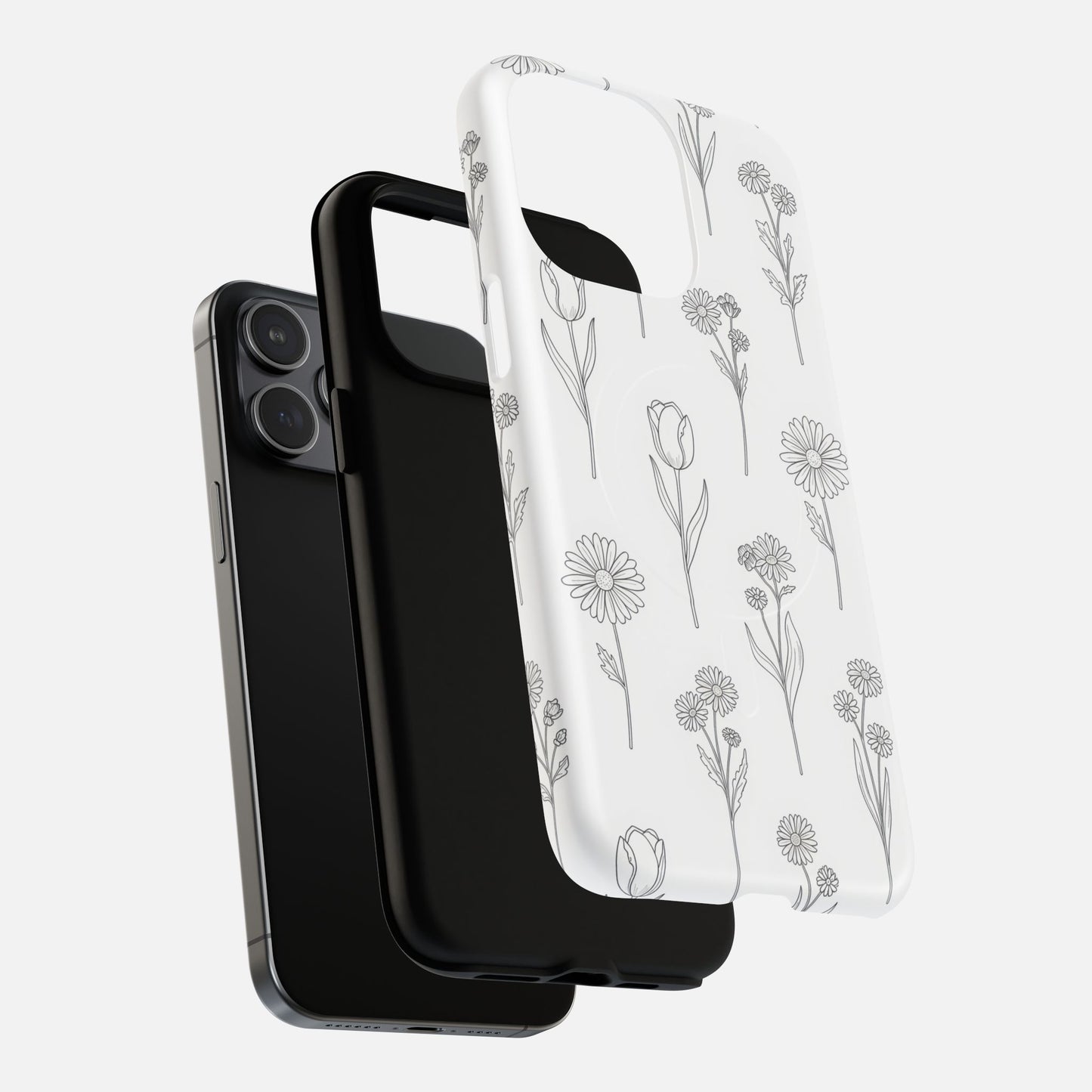 Floral Sketch Minimal Black Line Flower Design iPhone Case — Tough Magnetic | MagSafe Compatible