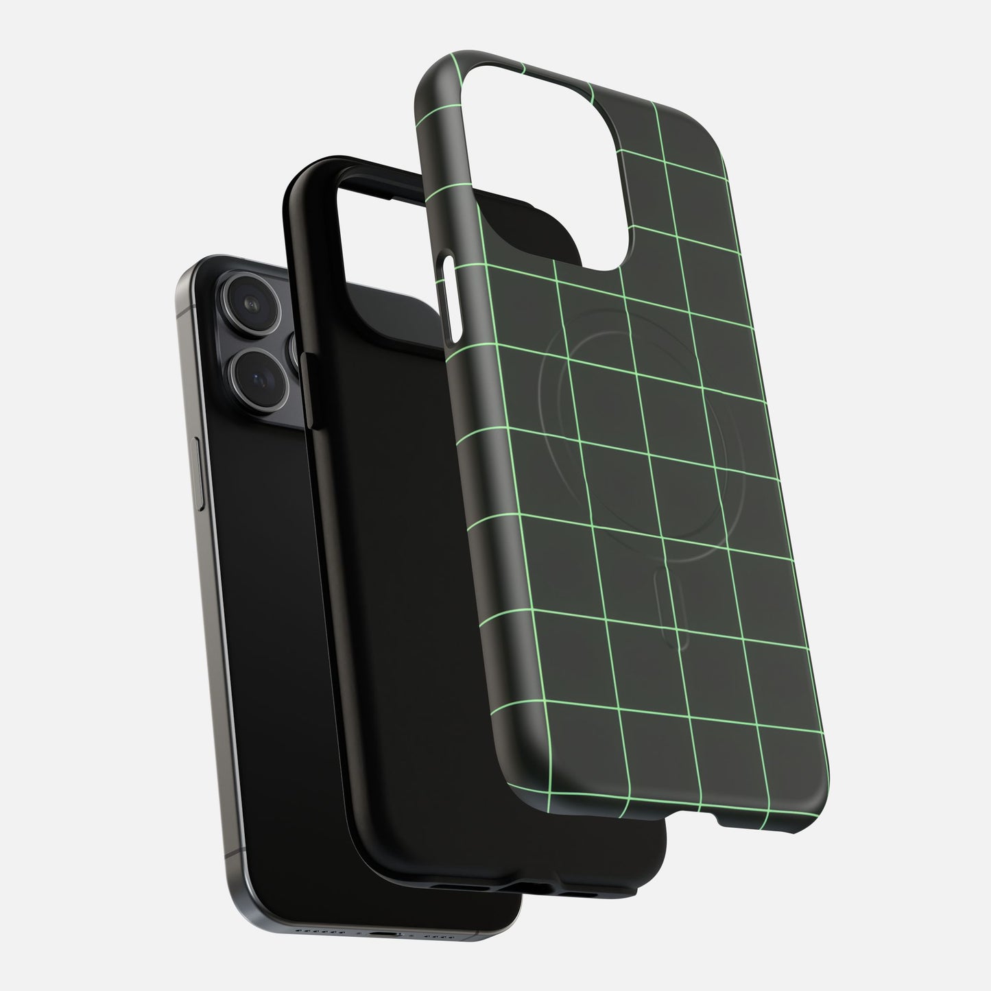 Magnetic Grid Phone Case — Green Retro Tech Protective Cover