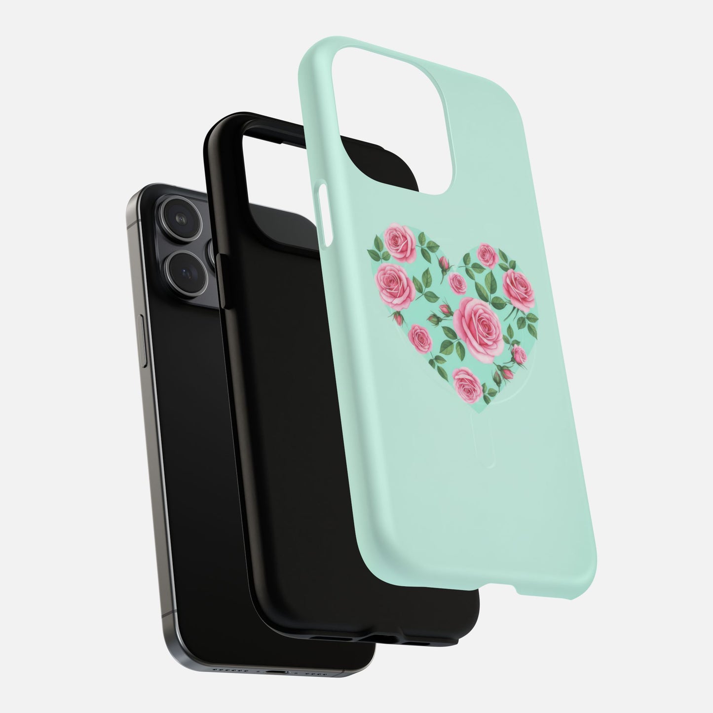 Floral Heart & Mint Rose iPhone Case — Tough Magnetic | MagSafe Compatible