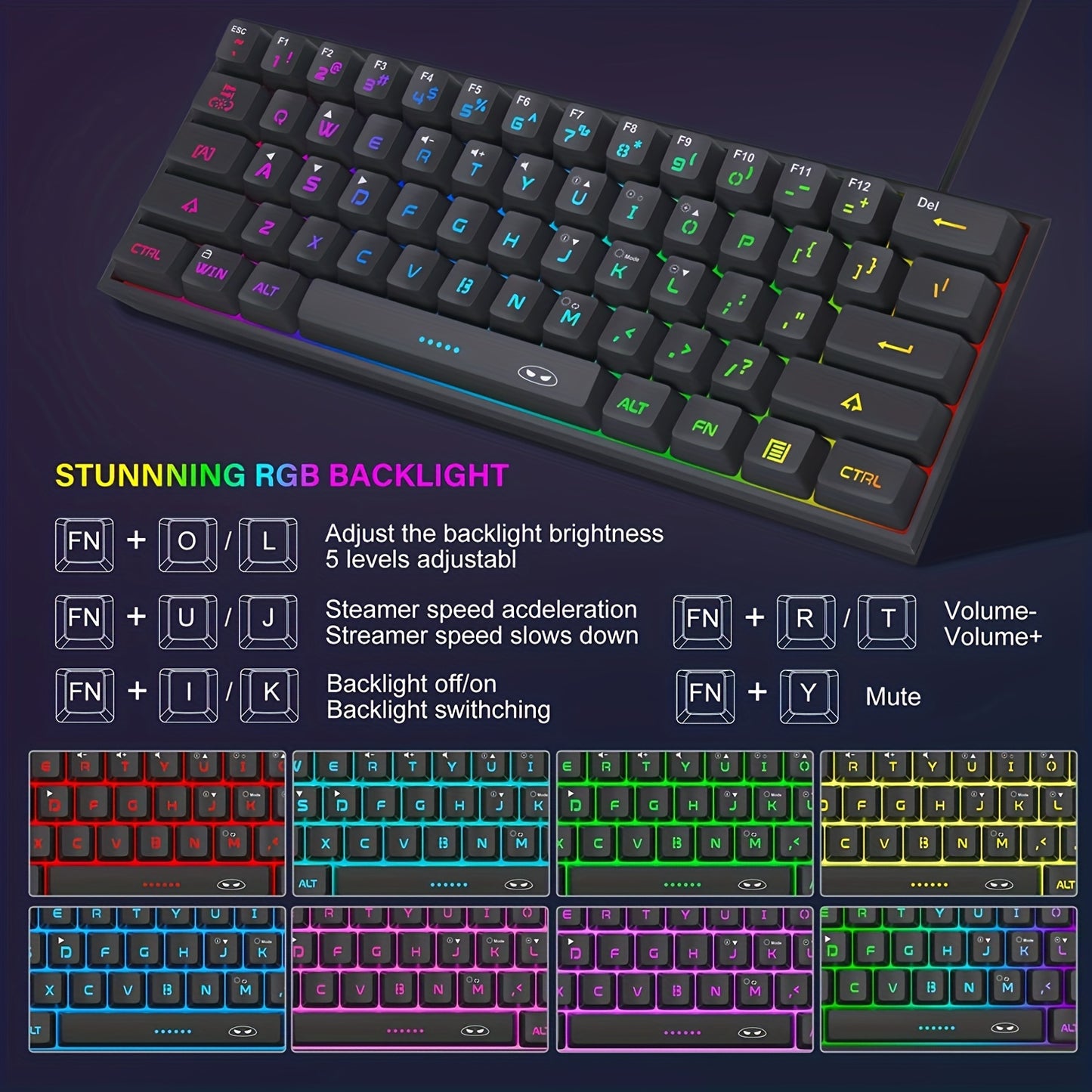 MageGee TS91 Mini 60% RGB Gaming Keyboard - Compact Wired Backlit Keyboard for Windows/Mac - Zaidni Store