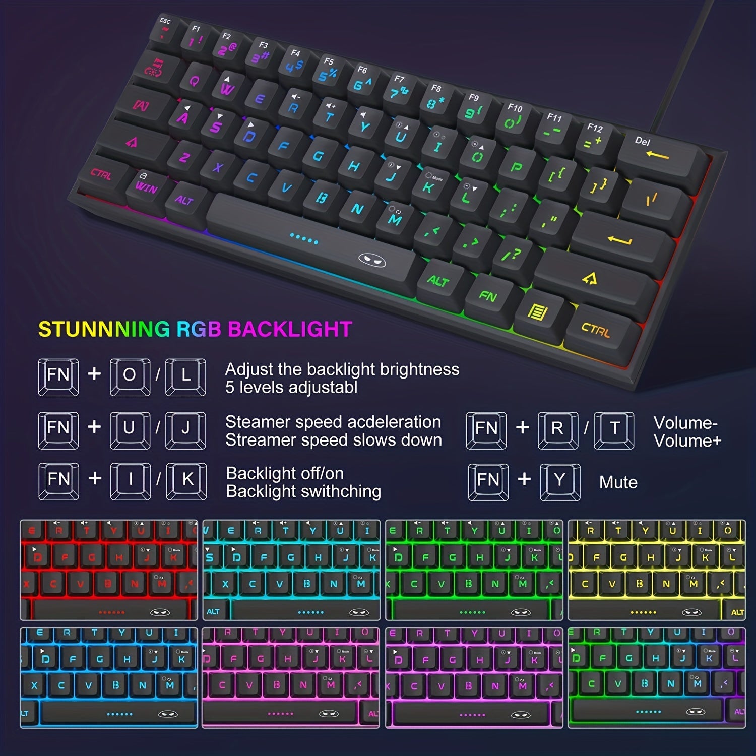 MageGee TS91 Mini 60% RGB Gaming Keyboard - Compact Wired Backlit Keyboard for Windows/Mac - Zaidni Store