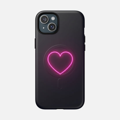 Neon Heart With Glow Pink iPhone Case — Tough Magnetic | MagSafe Compatible