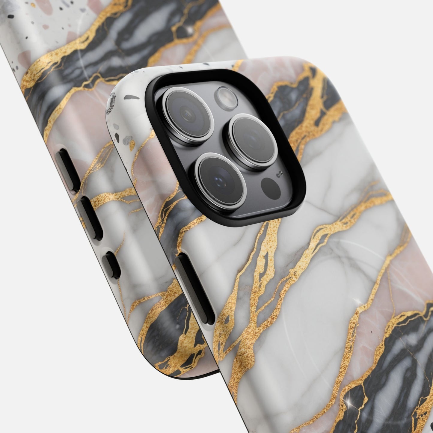 Elegant marble phone case with gold veining, sleek design for iPhone camera protection