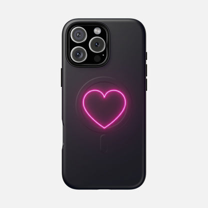 Neon Heart With Glow Pink iPhone Case — Tough Magnetic | MagSafe Compatible