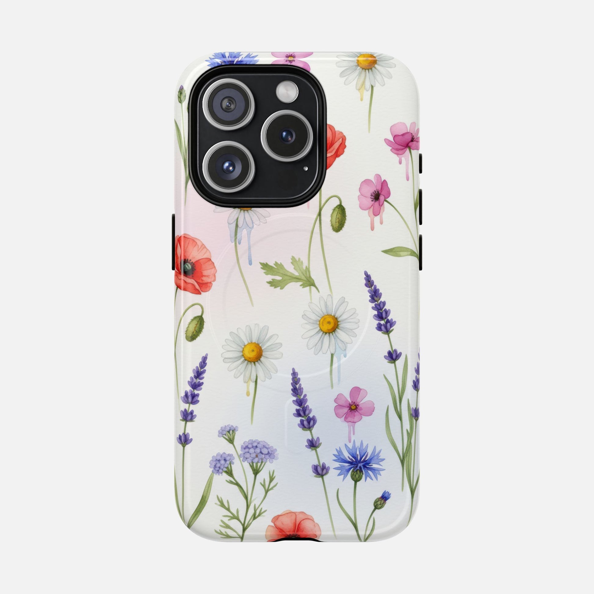 Floral Wildflower Tough Magnetic Phone Case — Poppies, Daisies & Lavender iPhone 15 Pro Glossy Phone Case