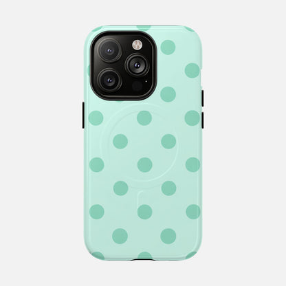 Mint Polka Dot iPhone Case — Tough Magnetic | MagSafe Compatible