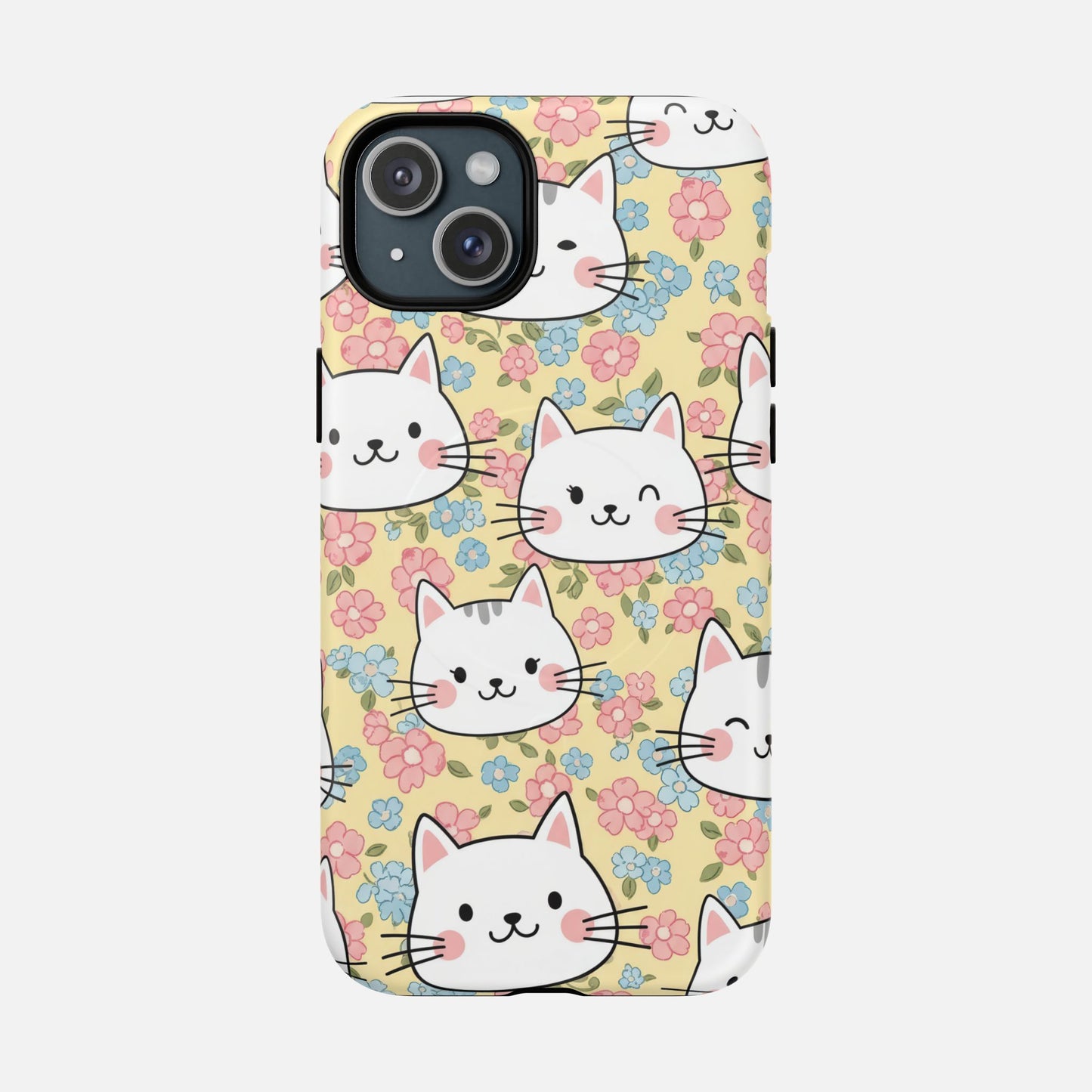 Cute Floral Cat iPhone Case — Tough Magnetic | MagSafe Compatible