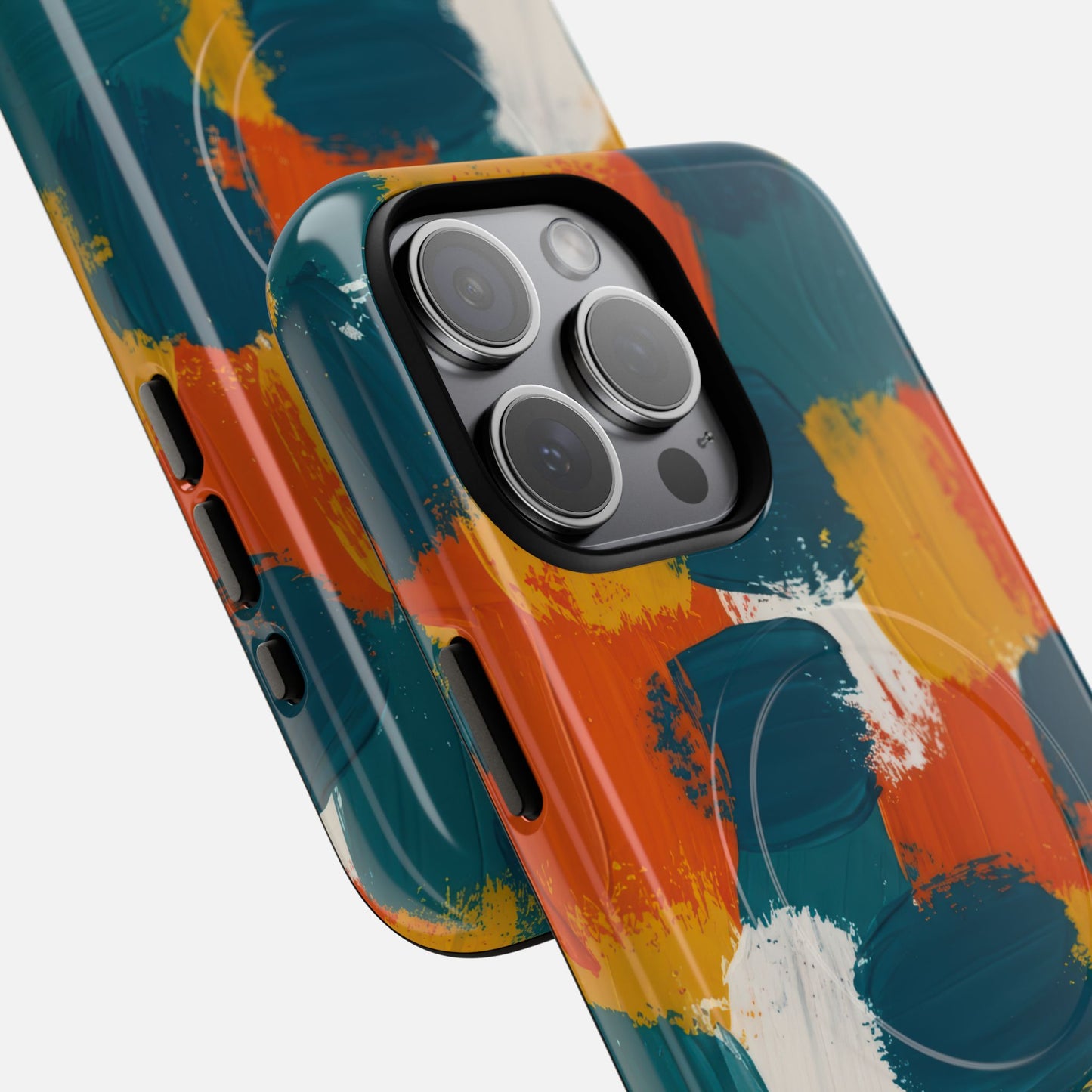 Abstract Brushstroke Colorful Teal, Orange & Mustard iPhone Case — Tough Magnetic | MagSafe Compatible