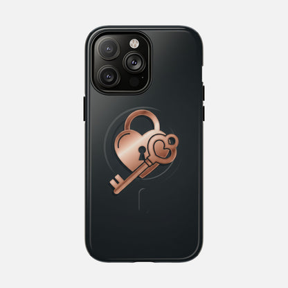 Rose Gold Lock & Key Design iPhone Case — Tough Magnetic | MagSafe Compatible