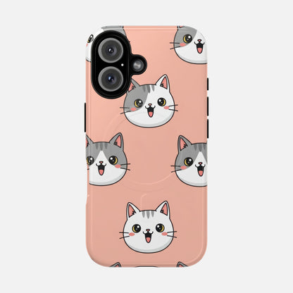 Cute Gray & White Cat iPhone Case — Tough Magnetic | MagSafe Compatible