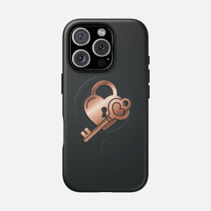 Rose Gold Lock & Key Design iPhone Case — Tough Magnetic | MagSafe Compatible