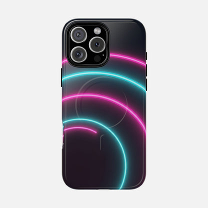 Neon Arc with Pink & Teal Glow iPhone Case — Tough Magnetic | MagSafe Compatible
