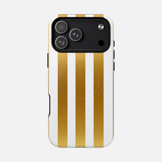 Gold & White Stripe Tough Magnetic Phone Case iPhone 17 Pro Max Glossy Phone Case