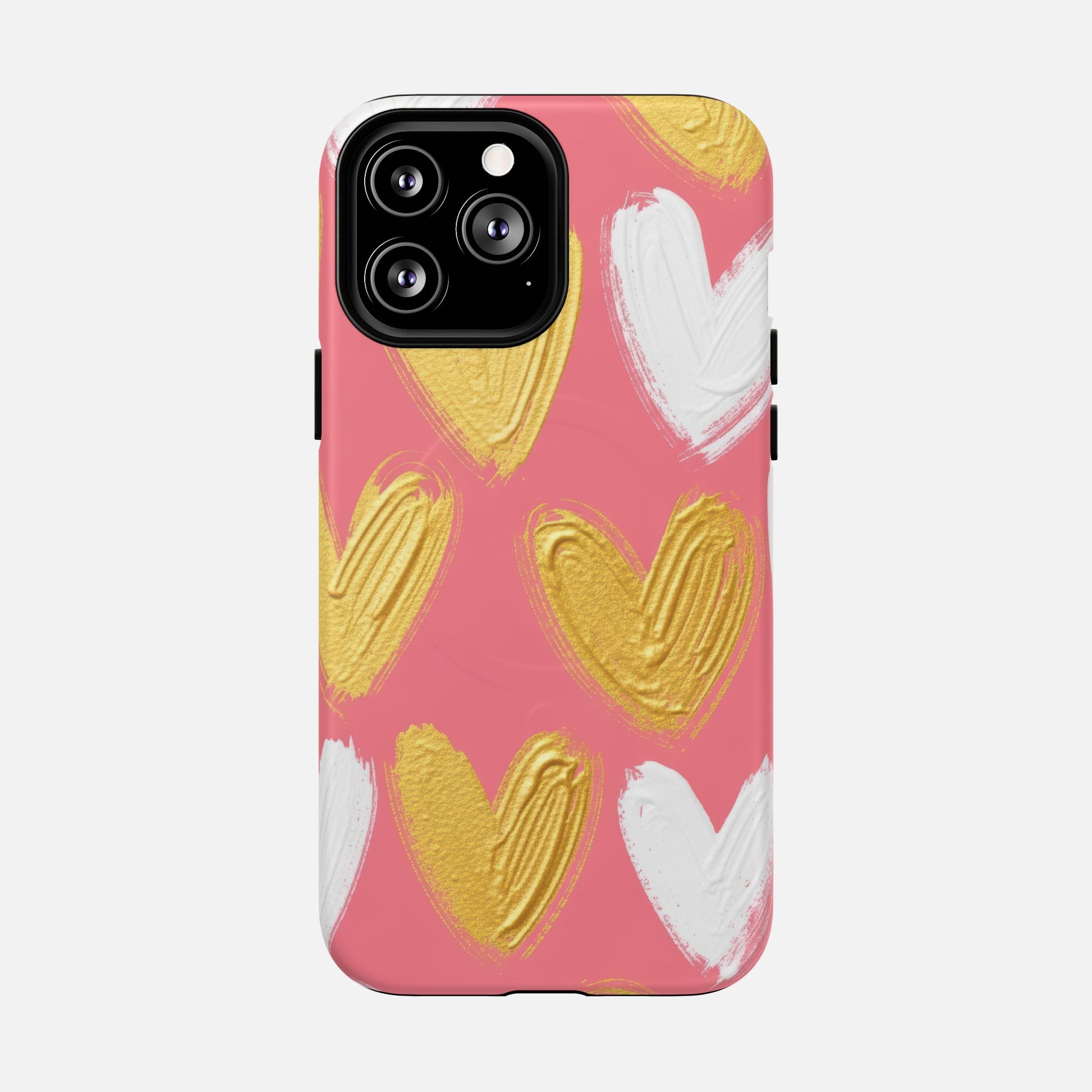 Phone Case — Pink Gold & White Heart Tough Magnetic Case iPhone 13 Pro Max Matte Phone Case