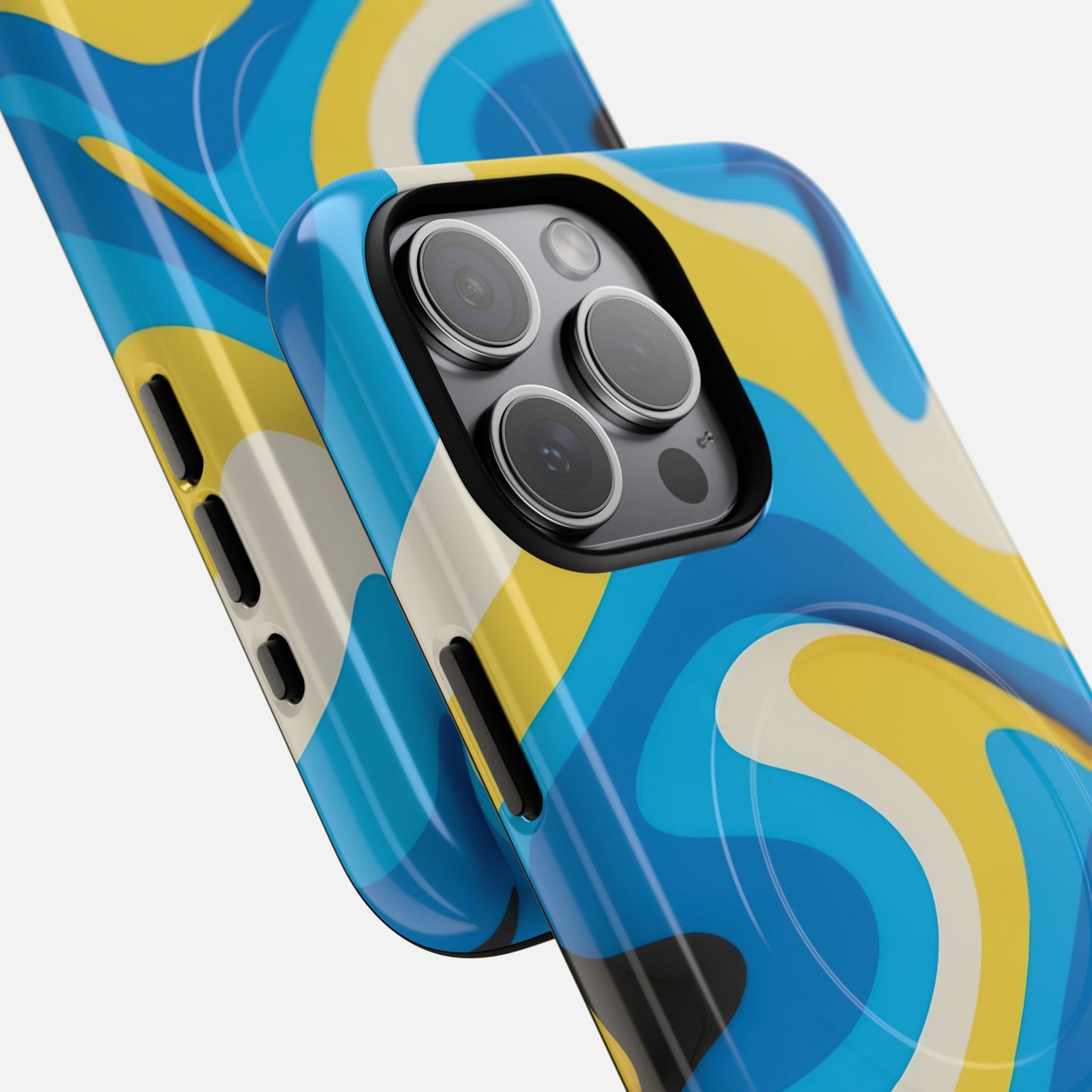 Blue & Yellow Abstract Swirl iPhone Case — Tough Magnetic | MagSafe Compatible