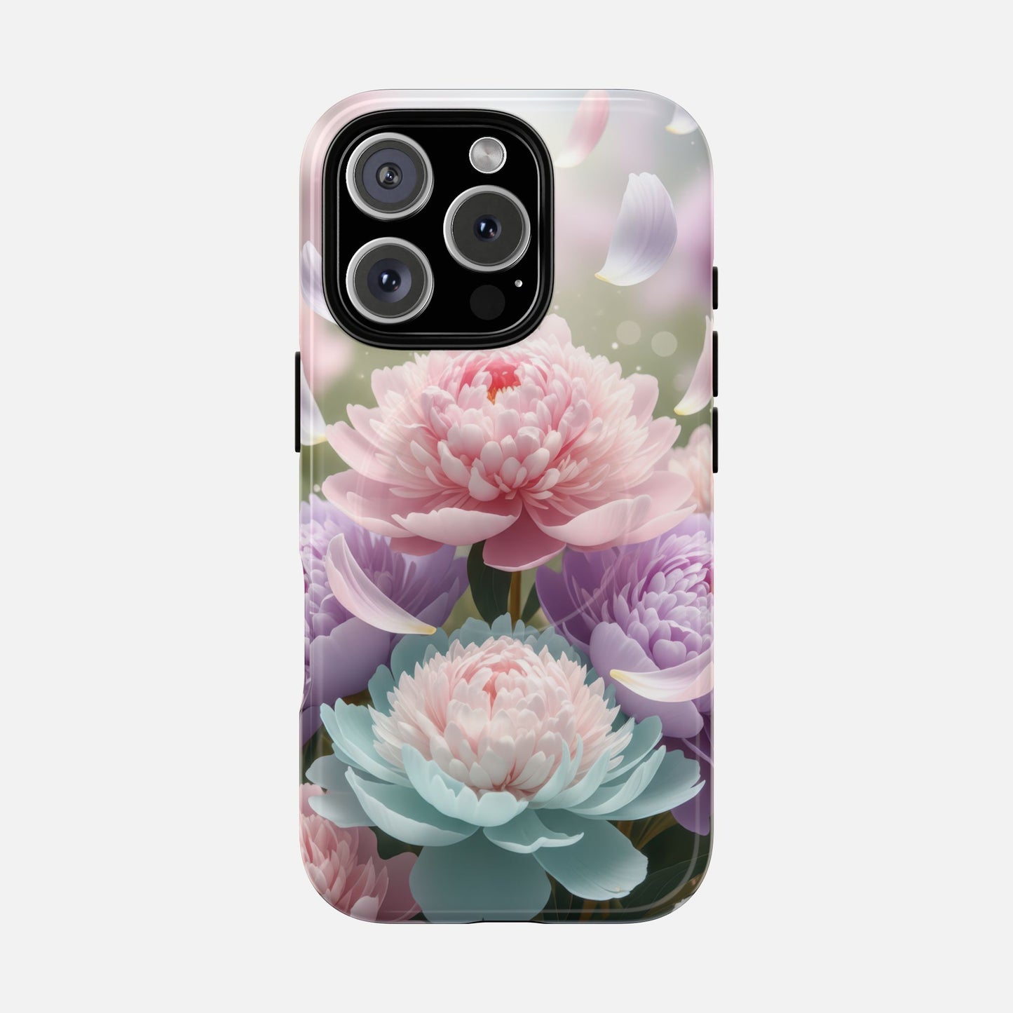 Floral Peony Tough Magnetic Phone Case — Pastel Peony Garden Protective Cover iPhone 16 Pro Glossy Phone Case