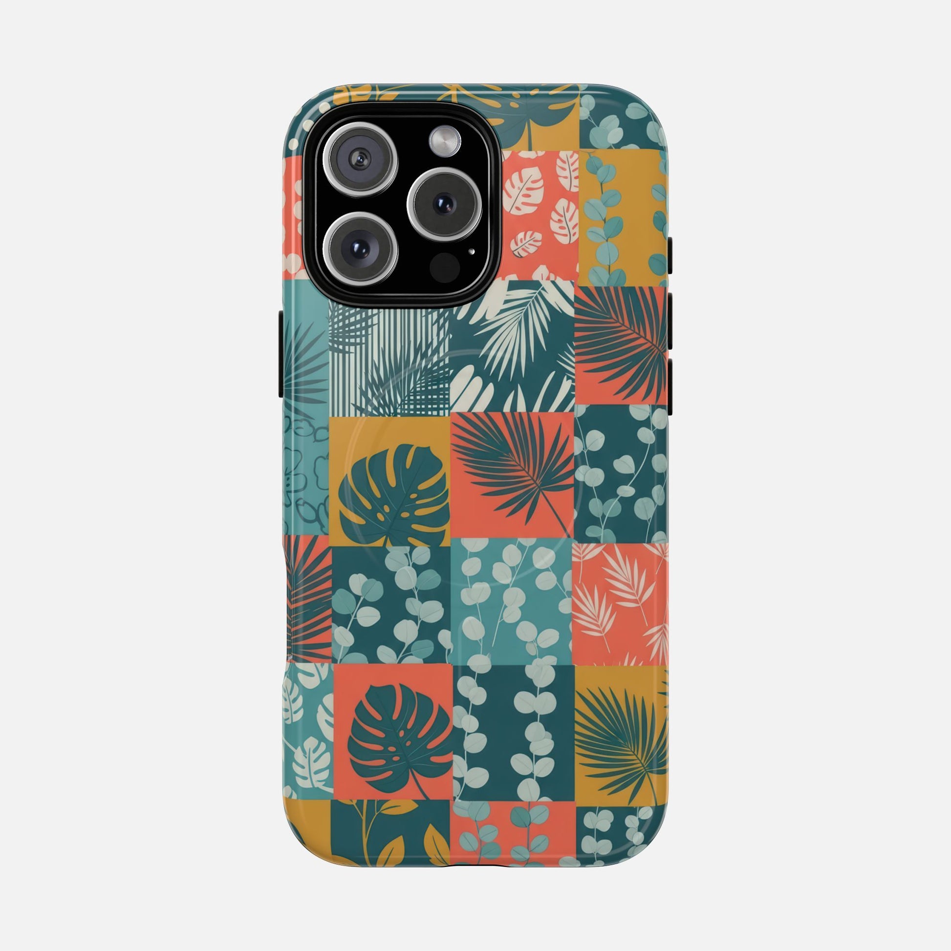 Tropical Patchwork Tough Magnetic Phone Case iPhone 16 Pro Max Glossy Phone Case