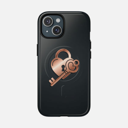 Rose Gold Lock & Key Design iPhone Case — Tough Magnetic | MagSafe Compatible