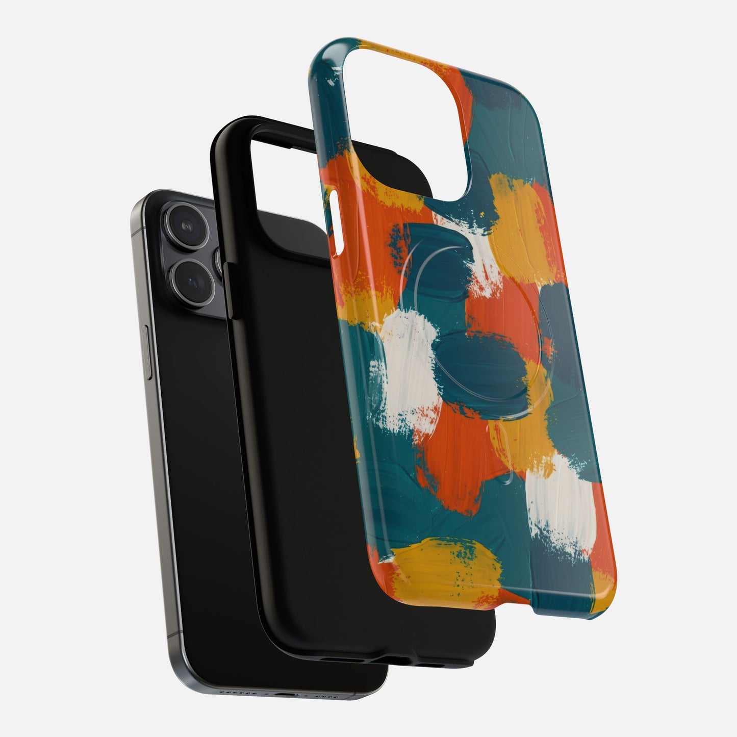 Abstract Brushstroke Colorful Teal, Orange & Mustard iPhone Case — Tough Magnetic | MagSafe Compatible