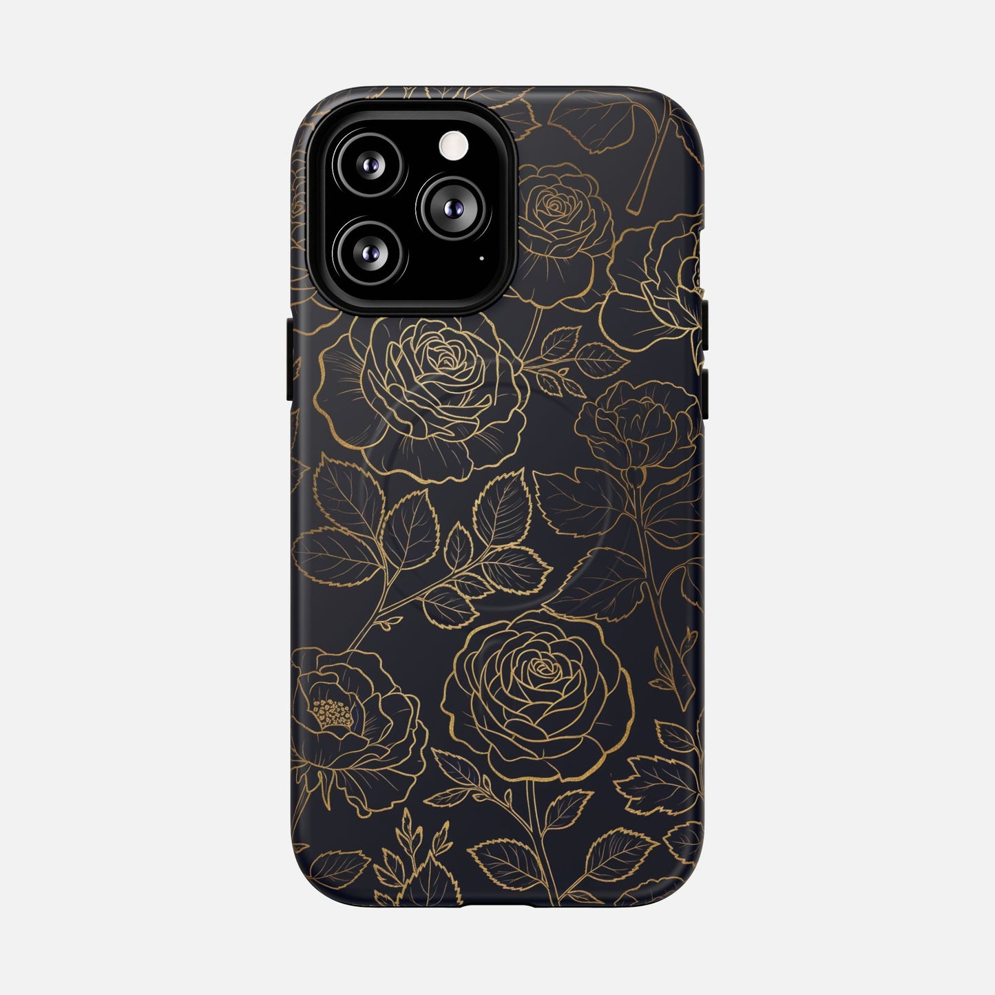 Floral Gold Outline Tough Magnetic Case — Elegant Black Rose Phone Cover iPhone 13 Pro Max Matte Phone Case
