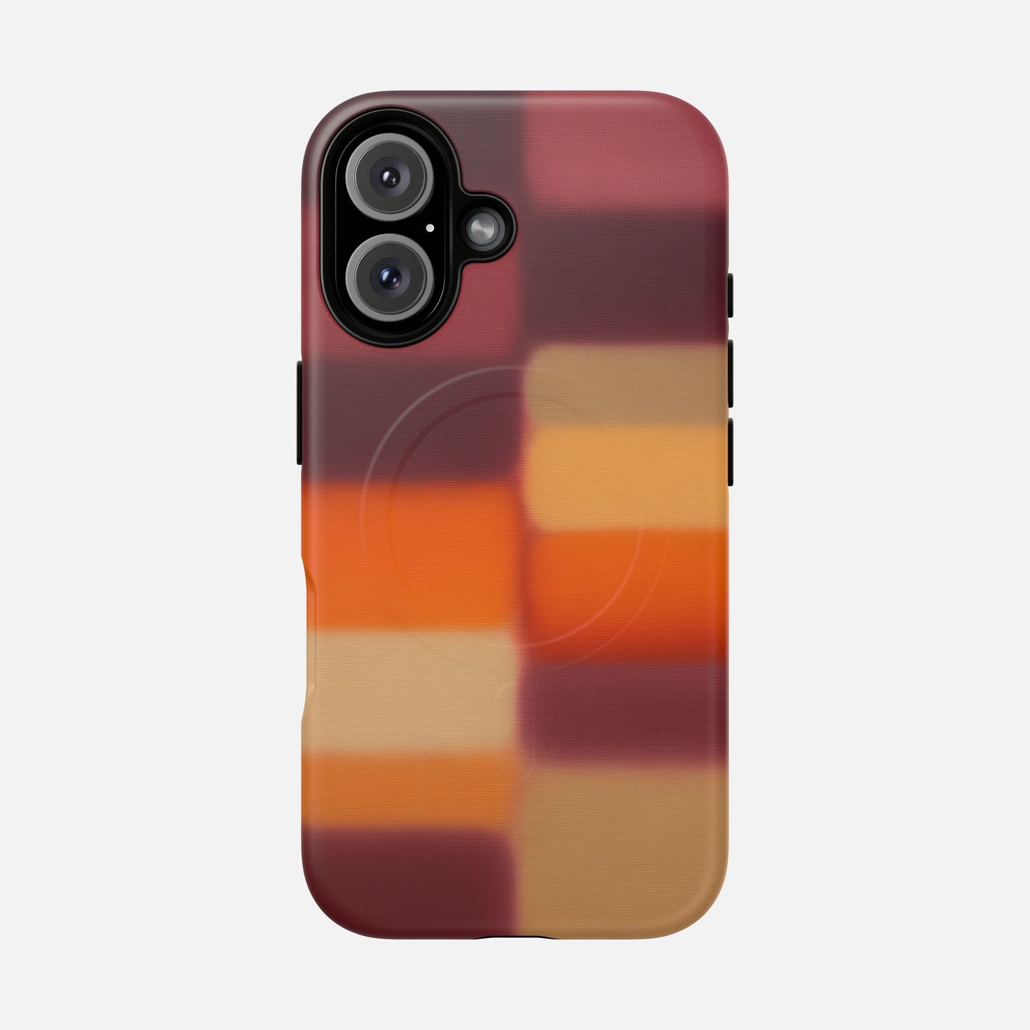 Colorful plaid phone case with autumn tones, modern design for iPhone protection