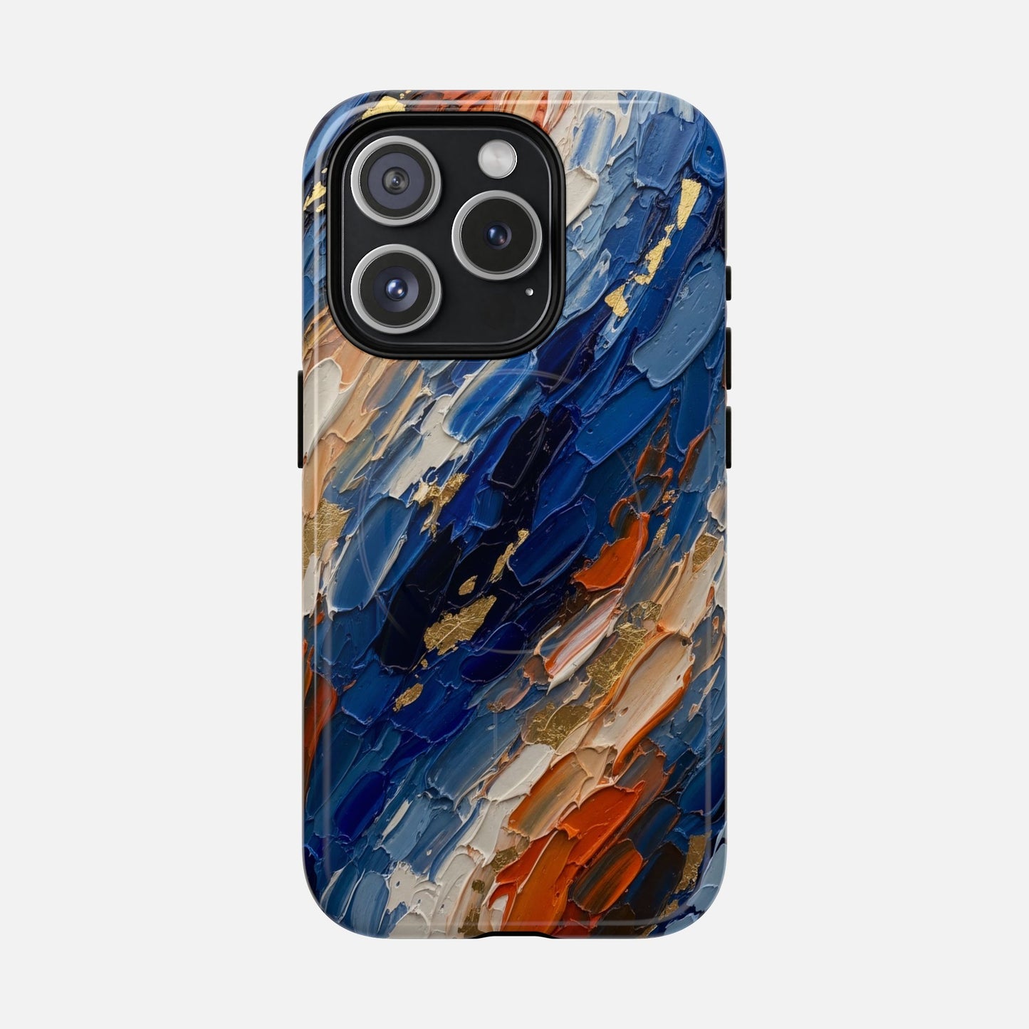 Magnetic Phone Case — Abstract Blue & Orange Paint Texture iPhone 15 Pro Glossy Phone Case