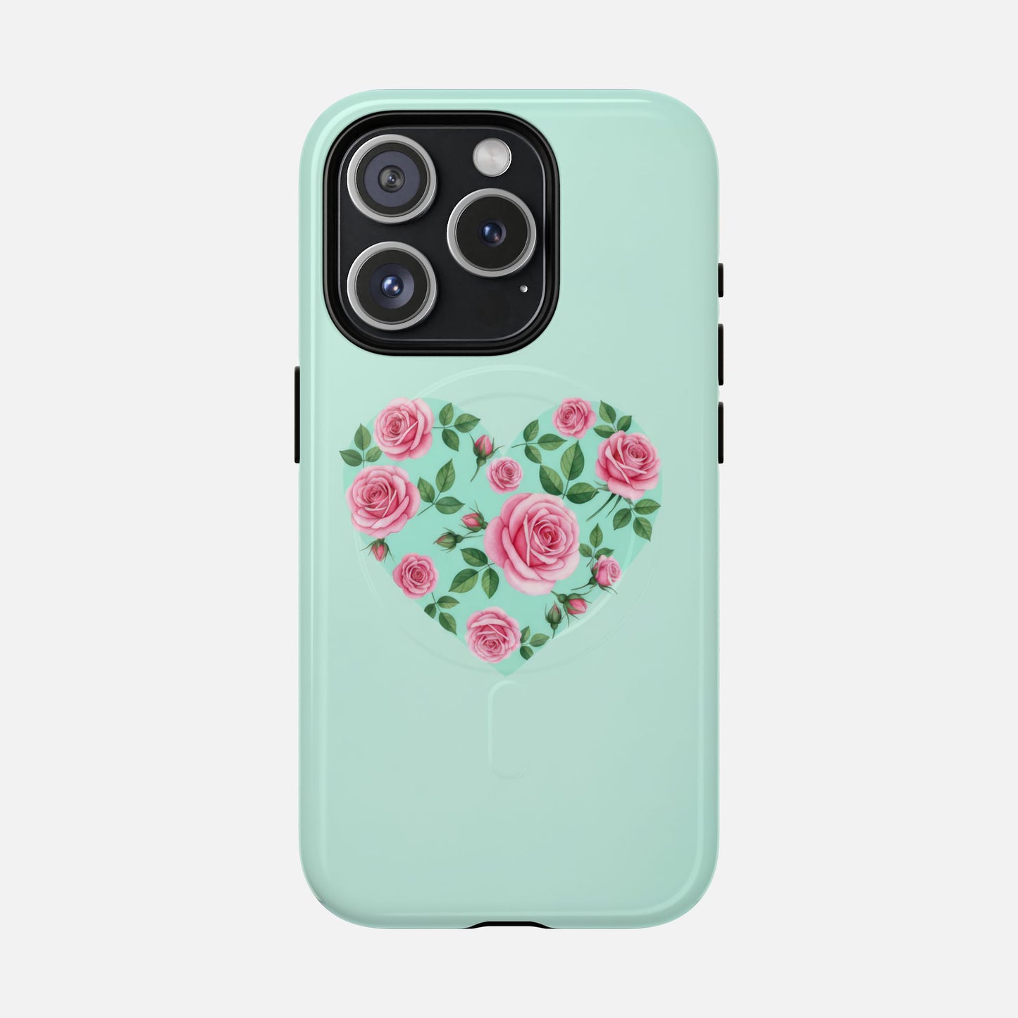 Floral Heart & Mint Rose iPhone Case — Tough Magnetic | MagSafe Compatible