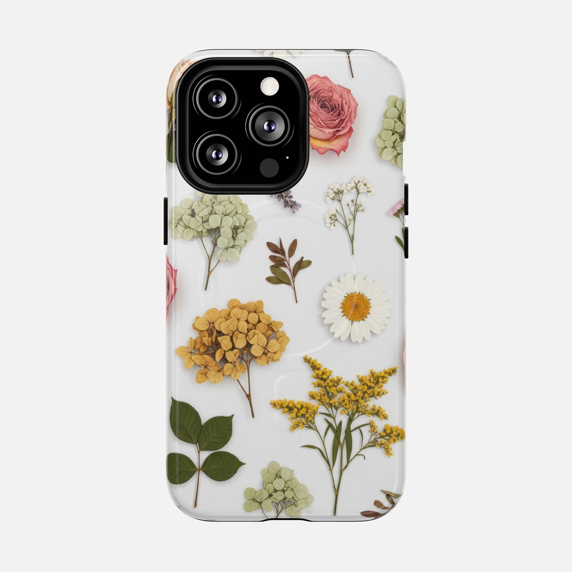 Floral Pressed Flower Tough Magnetic Phone Case — Botanical Dried Flowers Design iPhone 13 Pro Glossy Phone Case
