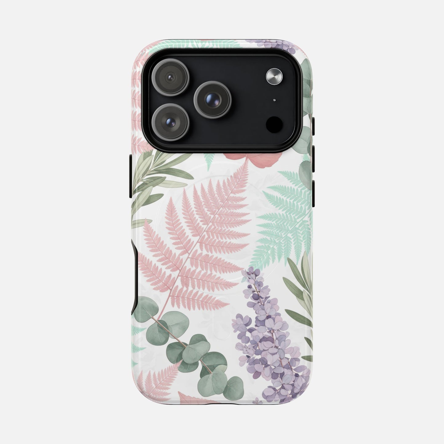Floral Fern Tough Magnetic Phone Case — Pastel Leaves Protective Cover iPhone 17 Pro Glossy Phone Case