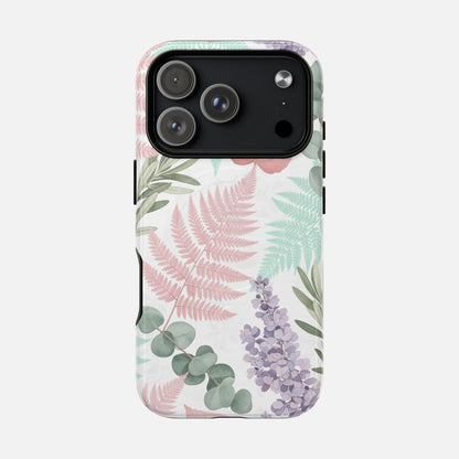 Floral Fern Tough Magnetic Phone Case — Pastel Leaves Protective Cover iPhone 17 Pro Glossy Phone Case