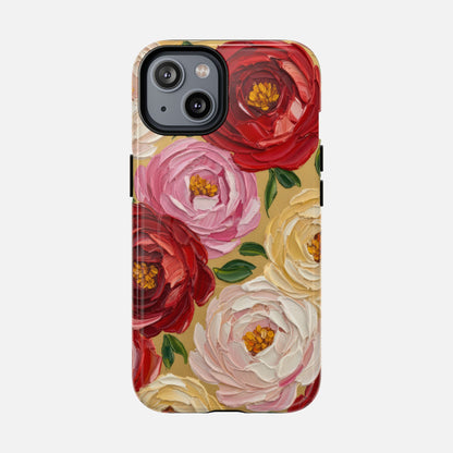 Floral Camellia Tough Magnetic Phone Case — Protective Magnetic iPhone Cover with Rose & Blush Blooms iPhone 14 Glossy Phone Case