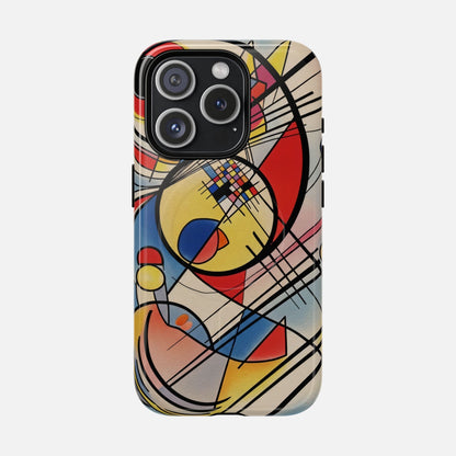 Abstract Geometric Phone Case — Colorful Modern Art Tough Magnetic Case iPhone 15 Pro Glossy Phone Case