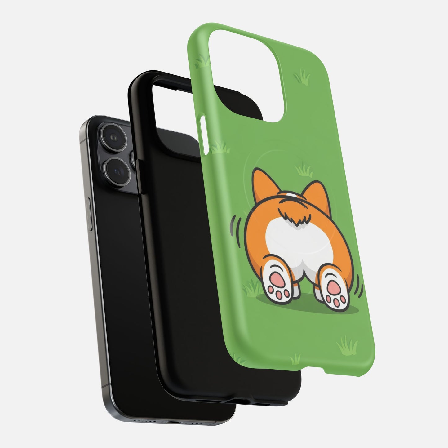 Corgi Butt With Cute Green iPhone Case — Tough Magnetic | MagSafe Compatible