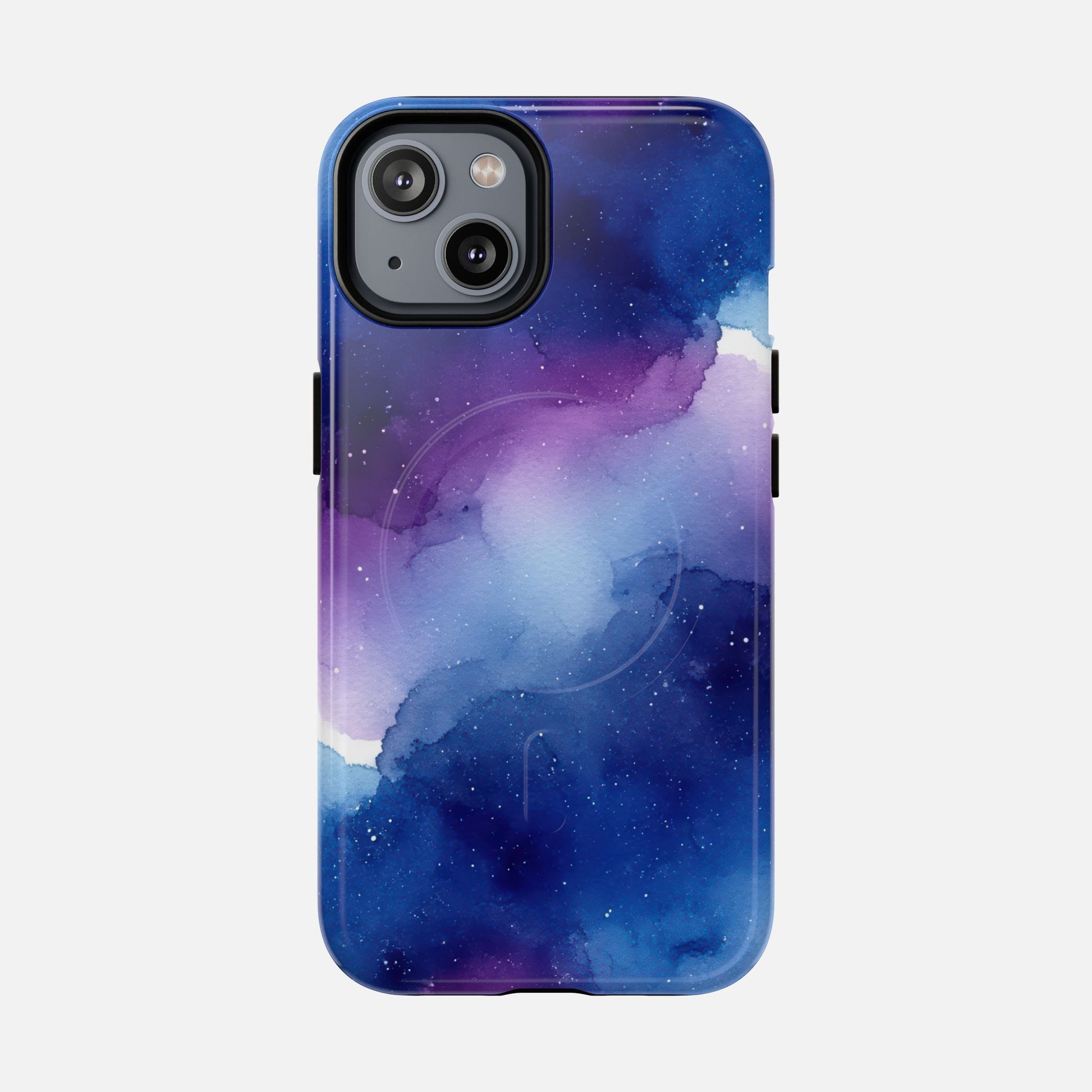 Galaxy Watercolor Tough Magnetic Phone Case — Blue Purple Nebula MagSafe Cover iPhone 14 Glossy Phone Case