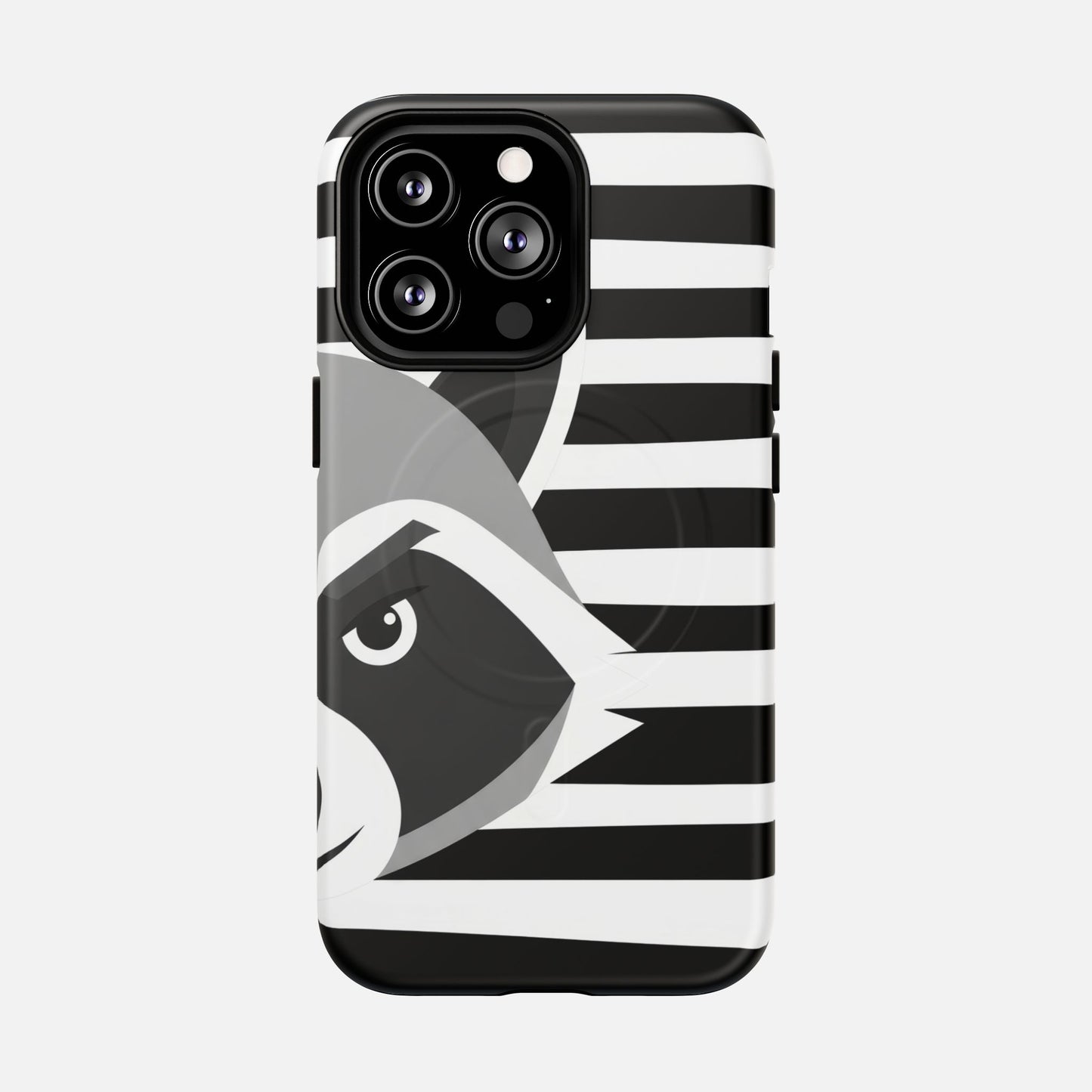 Raccoon Stripe Black & White Animal Design iPhone Case — Tough Magnetic | MagSafe Compatible
