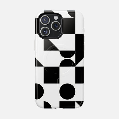 Geometric Black & White iPhone Case — Tough Magnetic | MagSafe Compatible