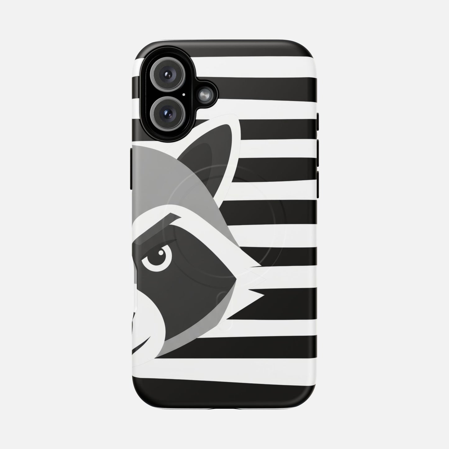 Raccoon Stripe Tough Magnetic Phone Case — Black & White Animal Design iPhone 16 Plus Matte Phone Case