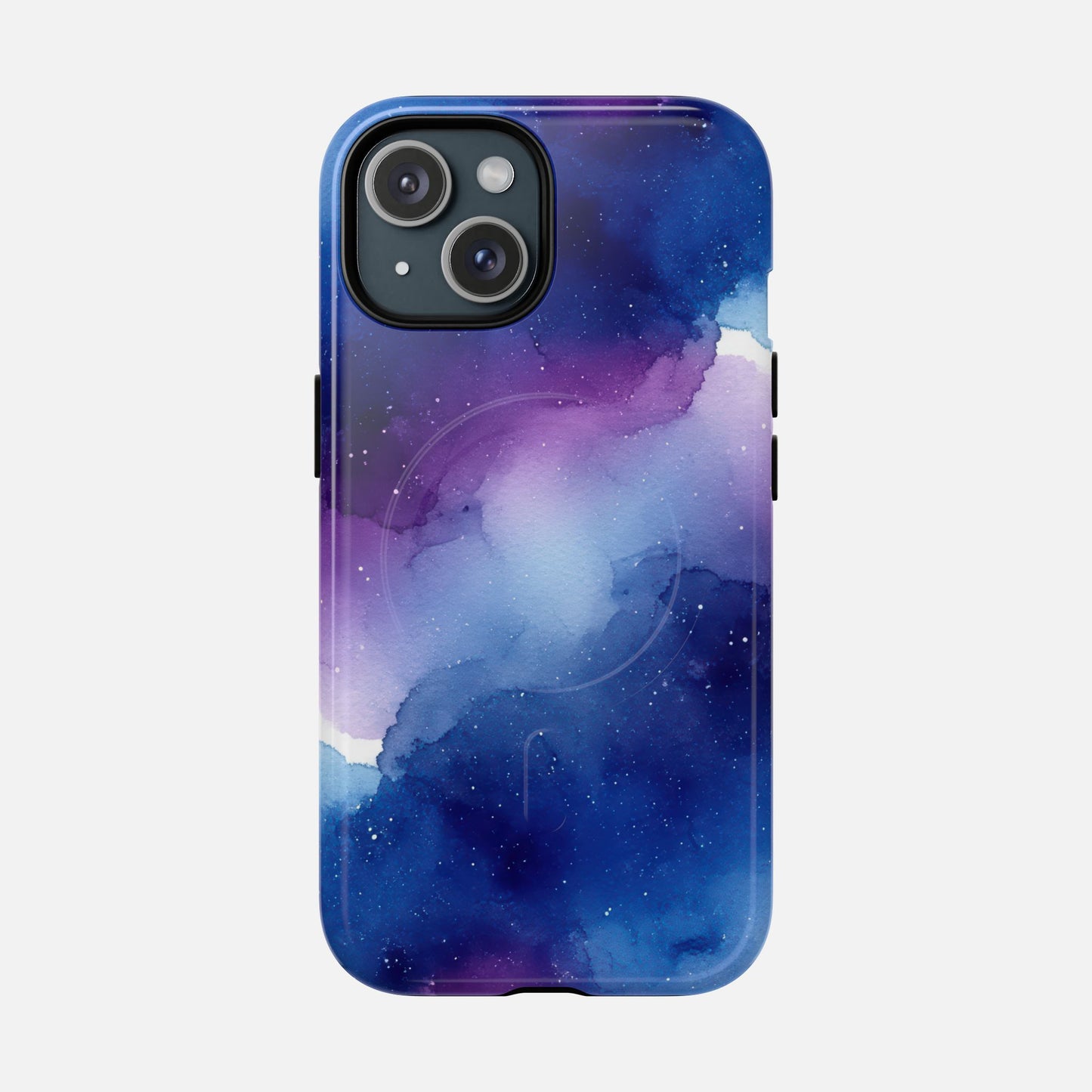 Galaxy Watercolor Tough Magnetic Phone Case — Blue Purple Nebula MagSafe Cover iPhone 15 Glossy Phone Case