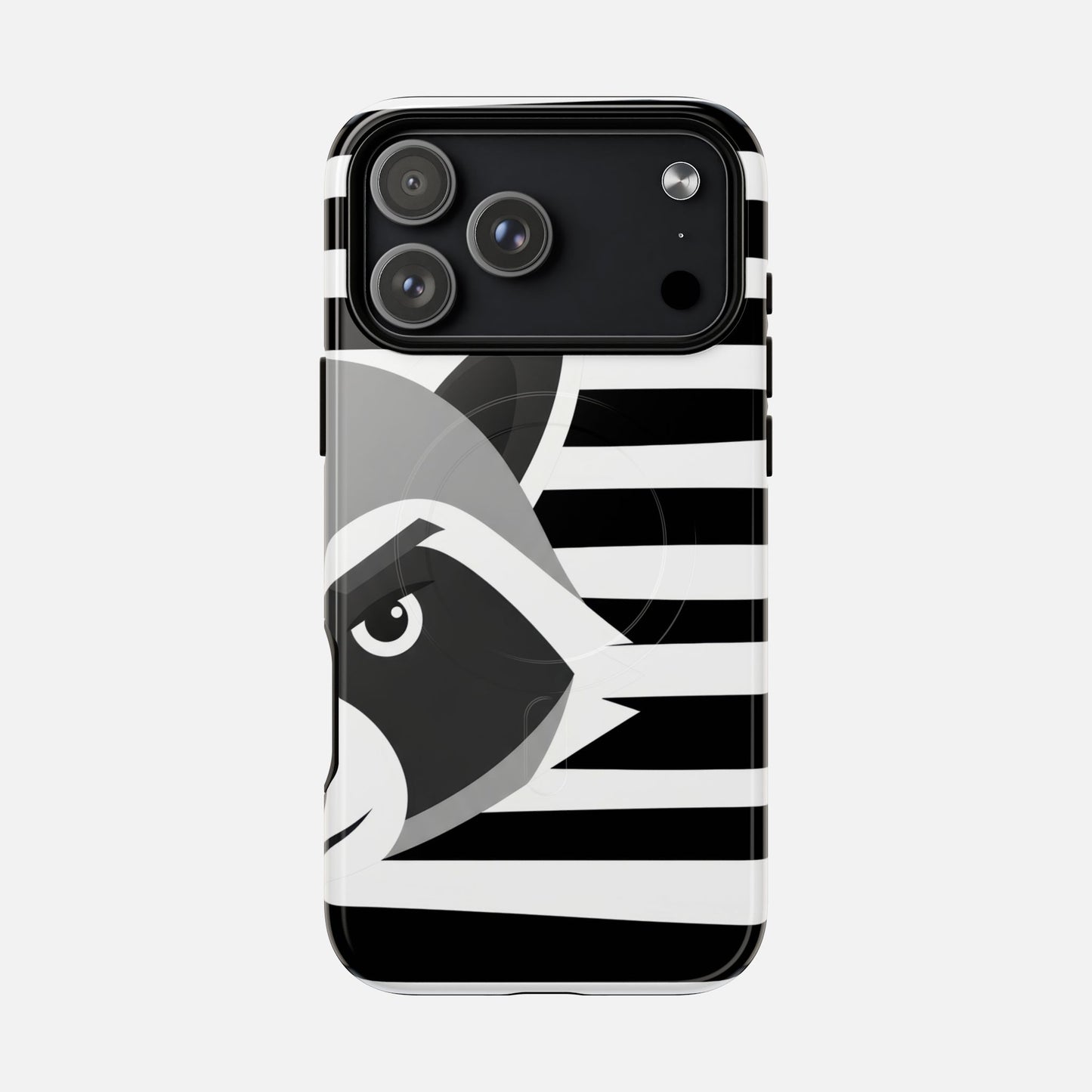 Raccoon Stripe Black & White Animal Design iPhone Case — Tough Magnetic | MagSafe Compatible