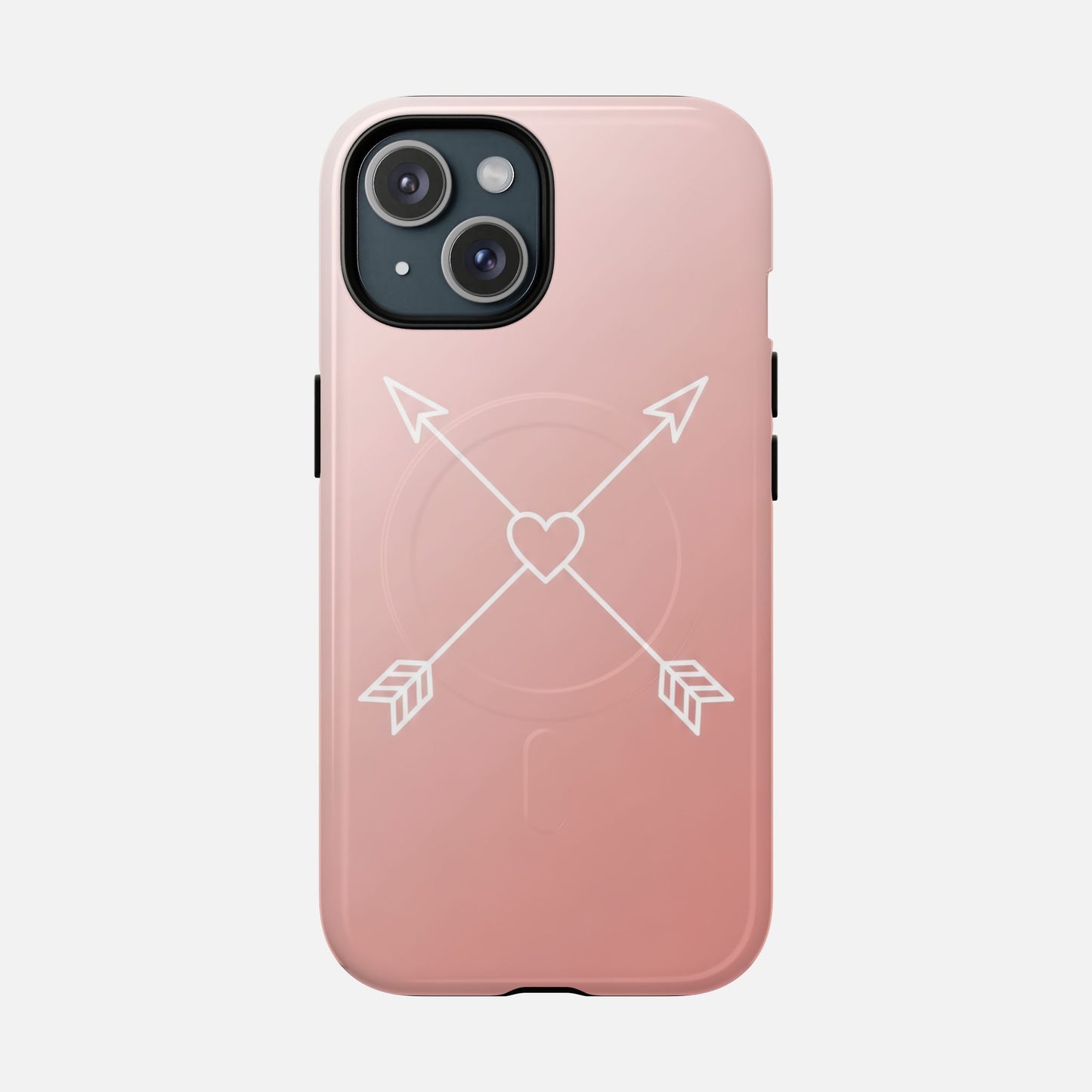 Rose Gold & Heart & Crossed Arrows Design iPhone Case — Tough Magnetic | MagSafe Compatible