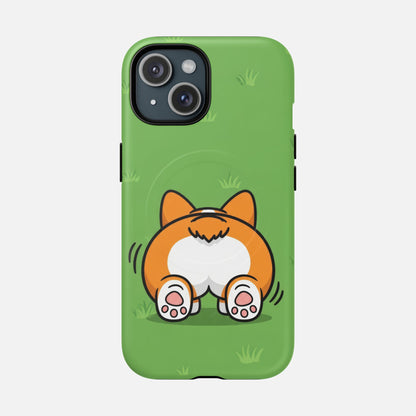 Corgi Butt With Cute Green iPhone Case — Tough Magnetic | MagSafe Compatible