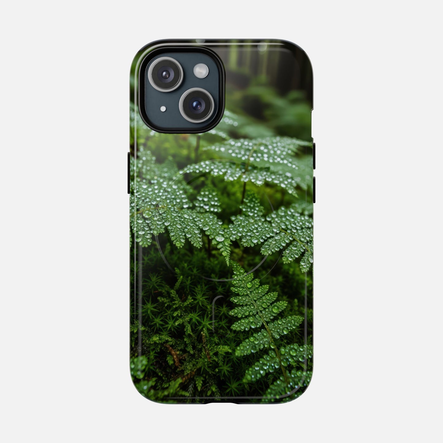 Fern Dew Tough Magnetic Phone Case — Nature Photography Protective Cover iPhone 15 Glossy Phone Case