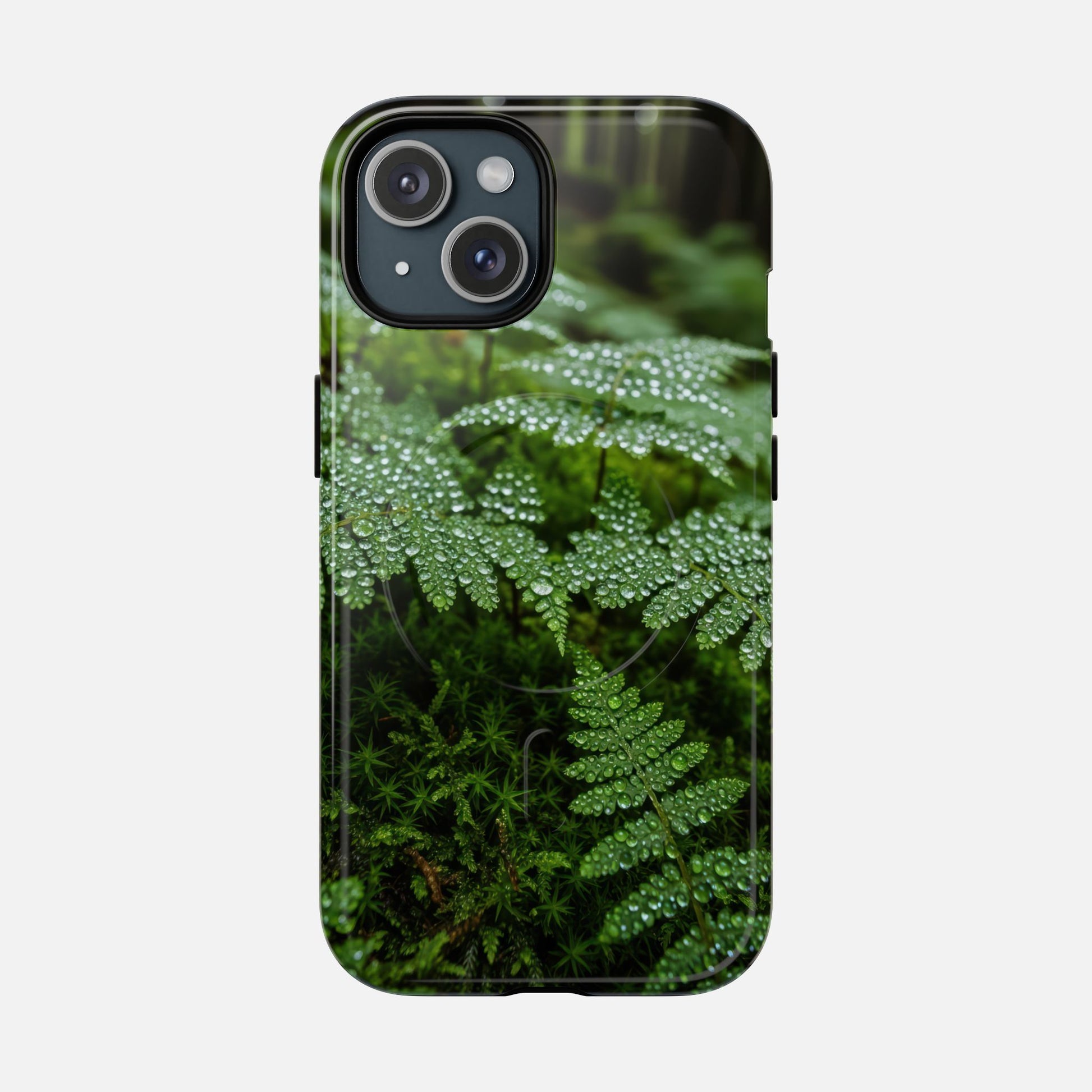 Fern Dew Tough Magnetic Phone Case — Nature Photography Protective Cover iPhone 15 Glossy Phone Case