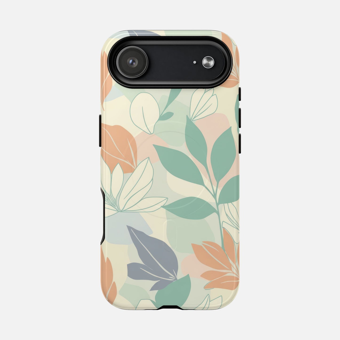 Floral Pastel Tough Magnetic Phone Case — Soft Green & Peach Botanical Design iPhone 17 Air Glossy Phone Case
