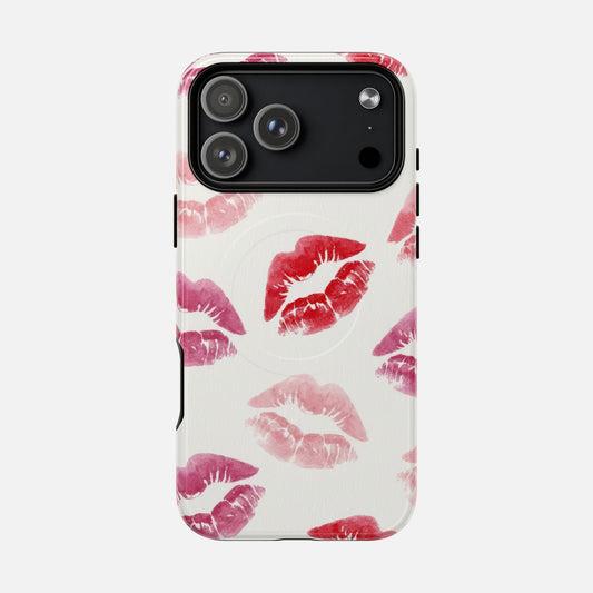 Phone Case — Pink Kiss Print Tough Magnetic Protective Case