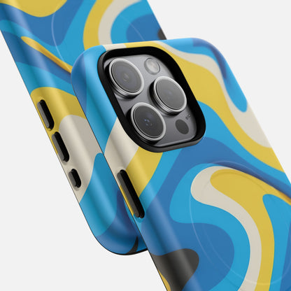 Blue & Yellow Abstract Swirl iPhone Case — Tough Magnetic | MagSafe Compatible