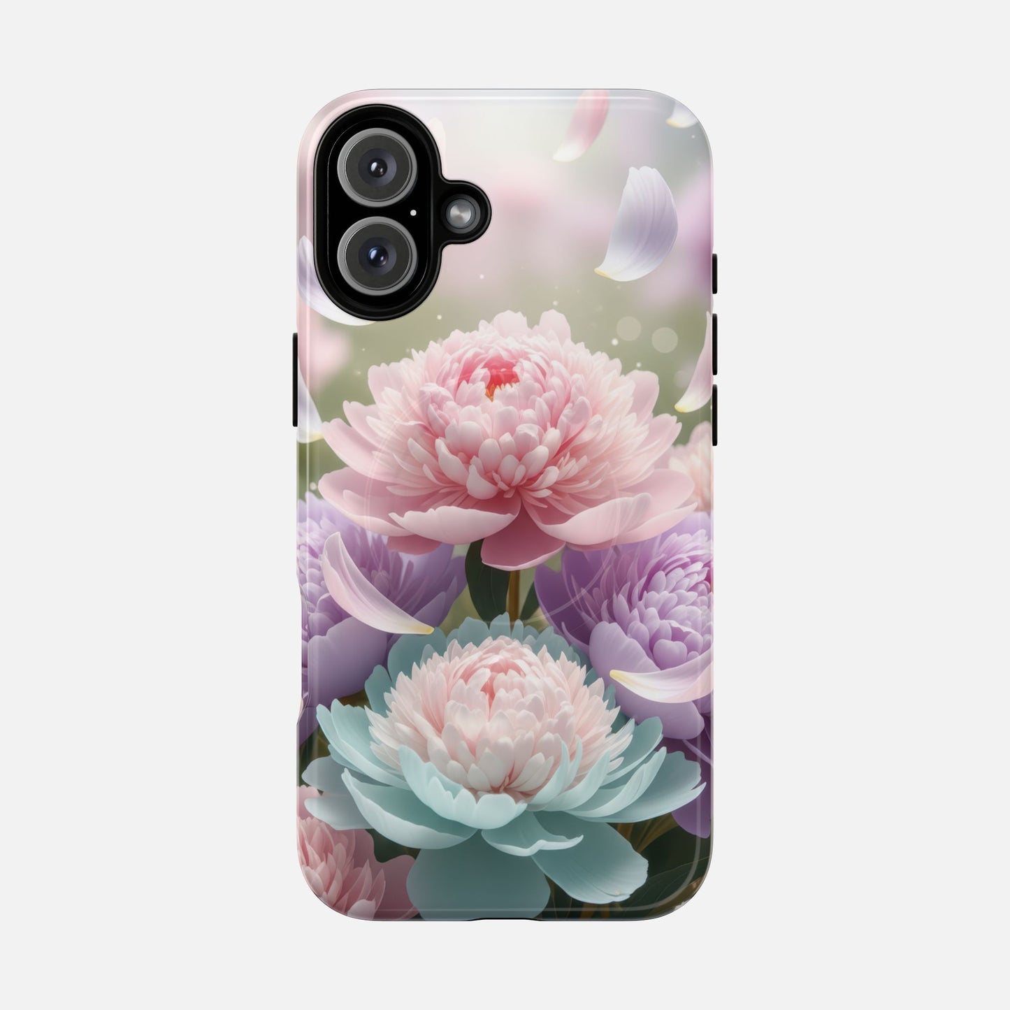 Floral Peony Tough Magnetic Phone Case — Pastel Peony Garden Protective Cover iPhone 16 Plus Glossy Phone Case