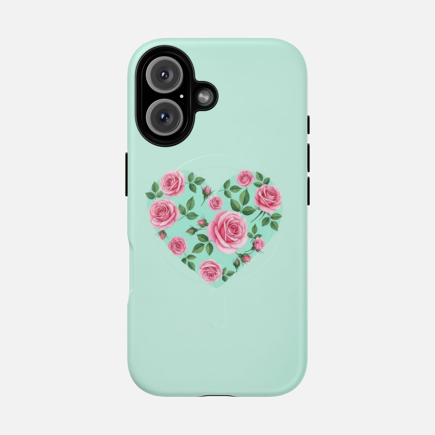 Floral Heart & Mint Rose iPhone Case — Tough Magnetic | MagSafe Compatible