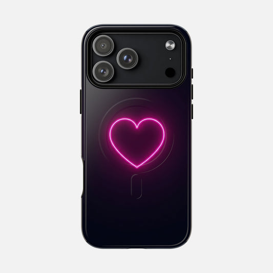 Neon Heart Tough Magnetic Phone Case — Glow Pink Protective iPhone Cover iPhone 17 Pro Max Glossy Phone Case