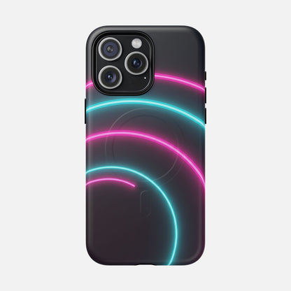 Neon Arc with Pink & Teal Glow iPhone Case — Tough Magnetic | MagSafe Compatible